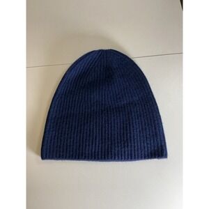 Loop Cashmere Navy Blue Ribbed Beanie Hat Wool Blend One Size